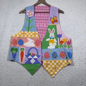 Easter Bunny Womens Handcrafted Reversible Novelty Vest Medium Multicolor Cotton